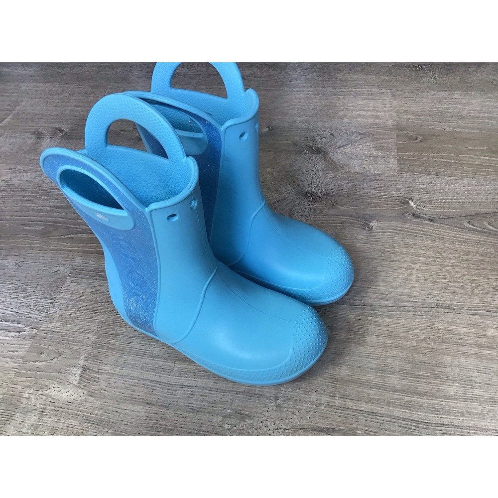 Crocs Youth Girls Handle It Size 3 J3 Rain Boots Blue Glitter 211272 - Picture 2 of 11